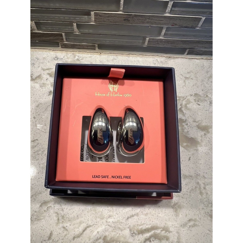 HOUSE OF HARLOW 1960 Silver Chunky Oversize Hoop Earrings $75 NWT